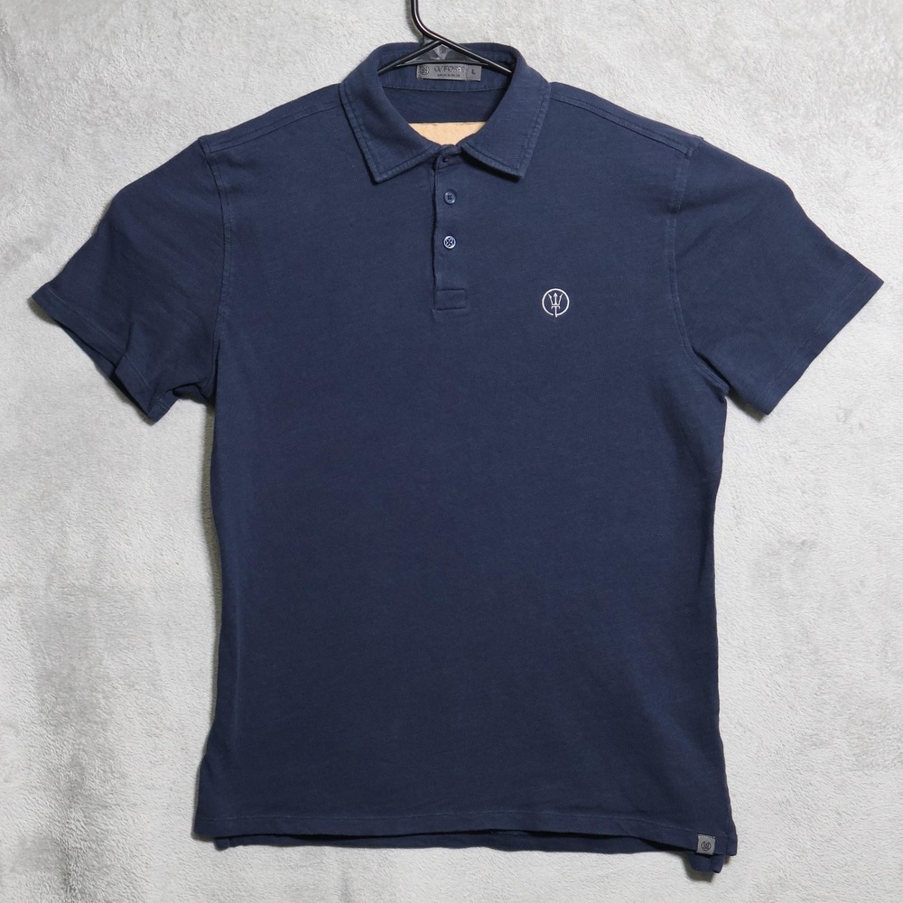 G/Fore Polo Shirt Mens Large Navy Blue Golf Trident Logo Stretch Preppy Peru